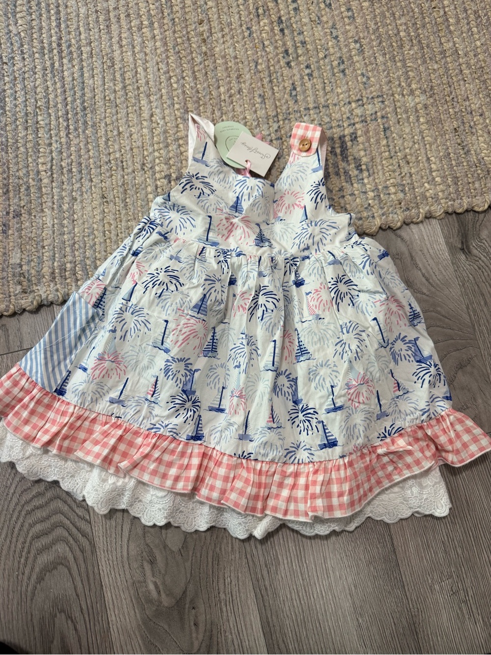 SweetHoney Blue & Pink Firework Print Tiered Sundress